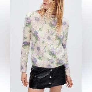 Maje Flower Fluffy Jacquard Pullover Sweater